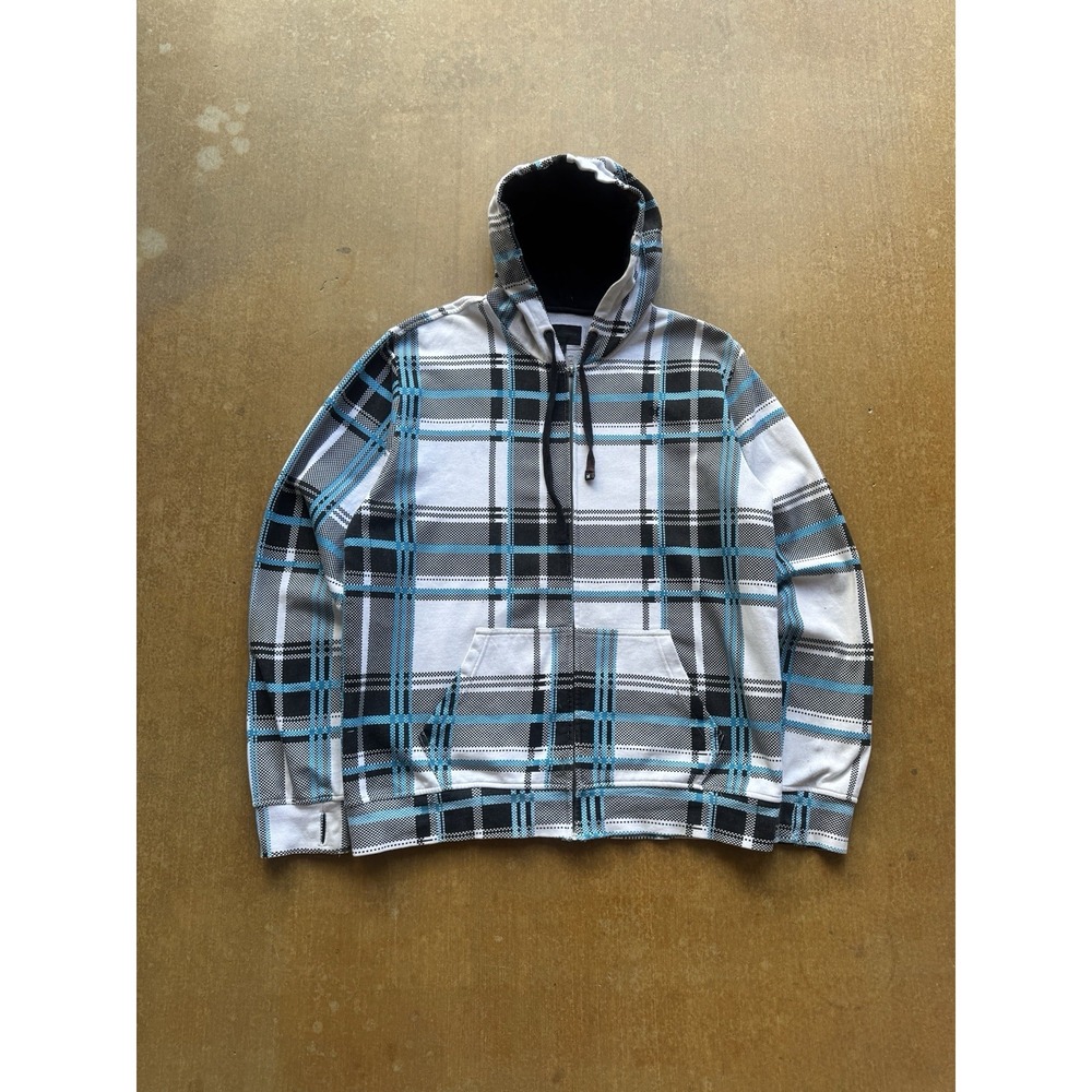 Hurley Heavyweight Plaid Zip Up Hoodie Jacket Skater Y2K Surfer Checkered (XL)
